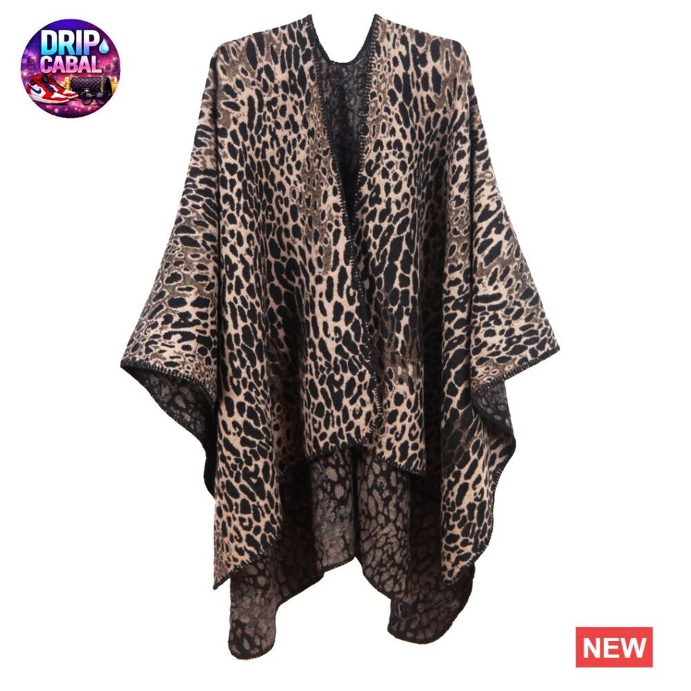 Printed Shawl Wrap Open Front Poncho Cape Reversible Cashmere-Feeling Fabric